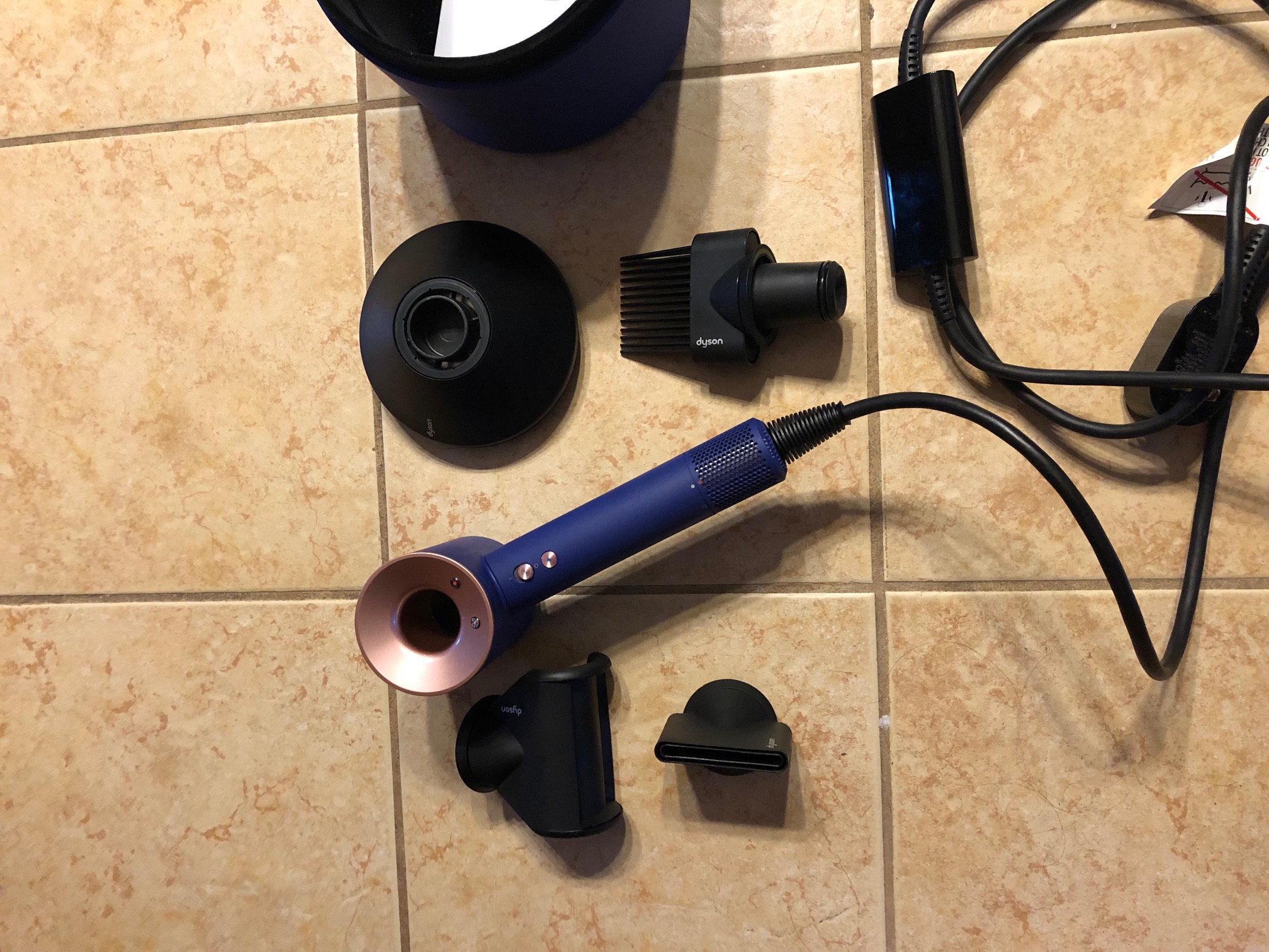 Dyson Supersonic Hair Dryer Aerial View with Attachments